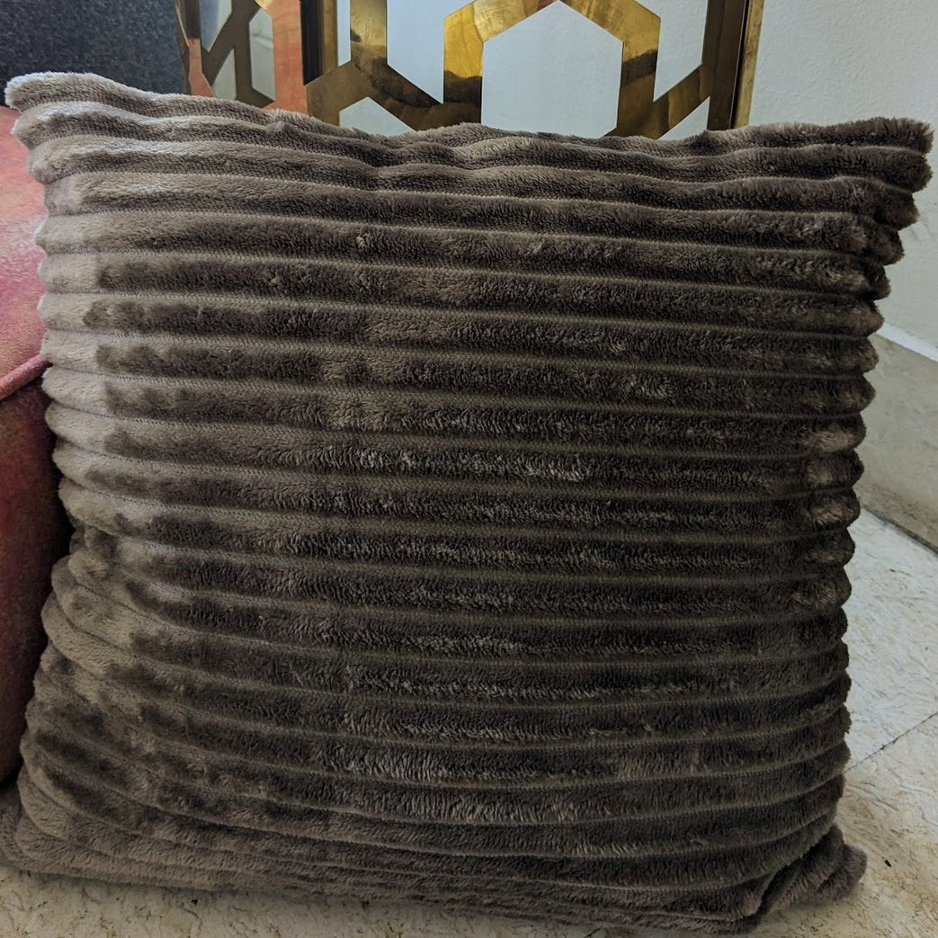 Velvet Trail Taupe Cushion Cover, Pack of 2, 16" x 16" - Coral Slub -